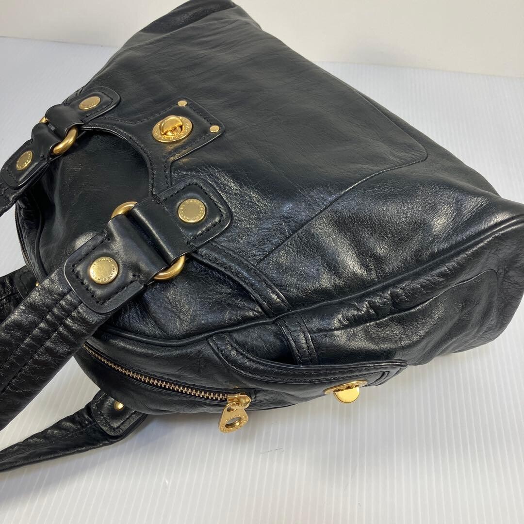 Marc by Marc Jacobs Black Leather Tote Bag Gold Turn Lock Zip Vintage Women