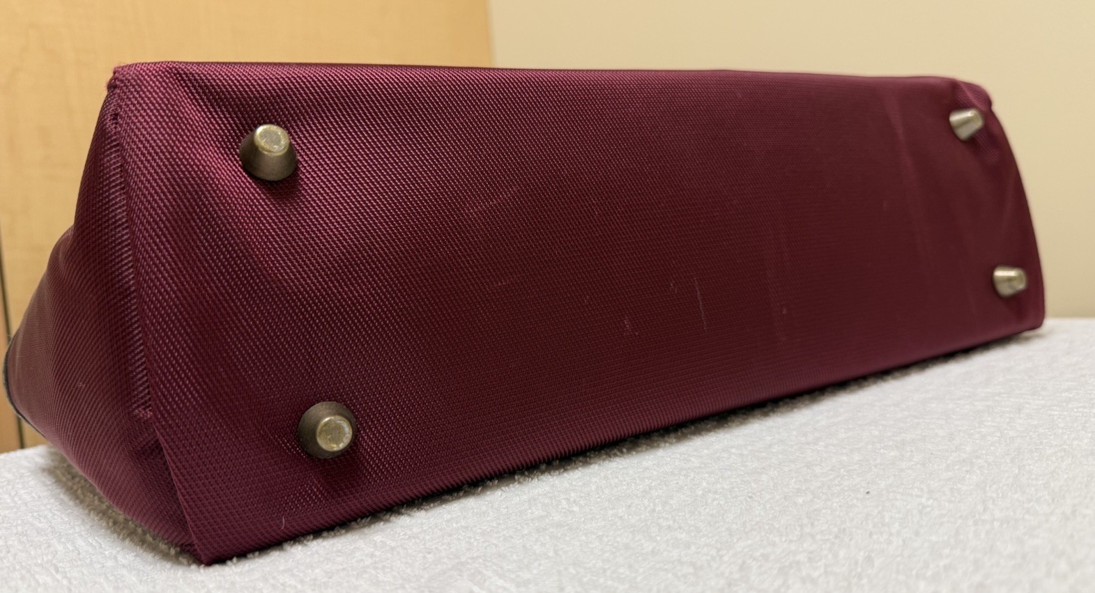Chaps Burgundy Tote Bag, Zip Top, Brown Faux Leather Double Handles, Gold HW