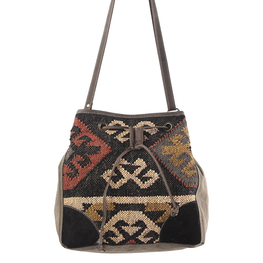 KB OHLAY KB269 Bucket Upcycled Wool Upcycled Canvas Hair-On Genuine Leather