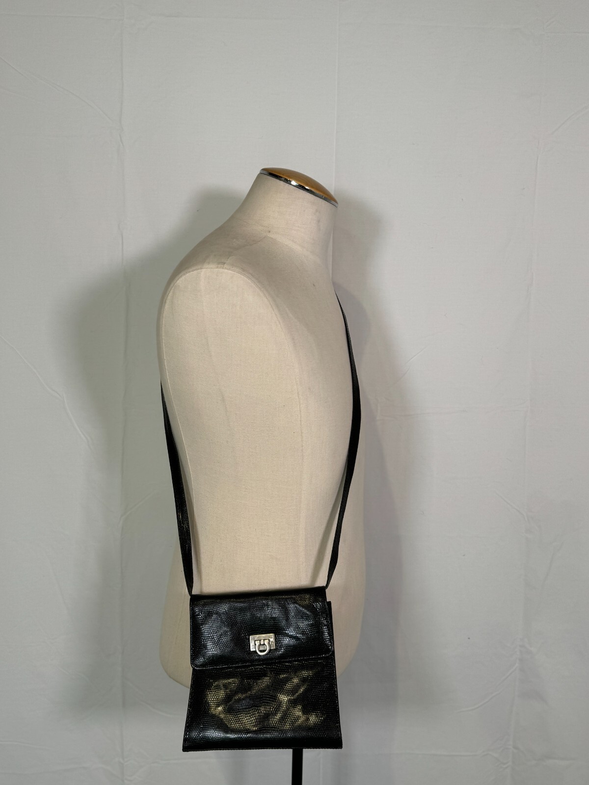 VTG 70s SIMARD & Voyer Black Snake Effect Leather Crossbody Bag Shoulder Purse
