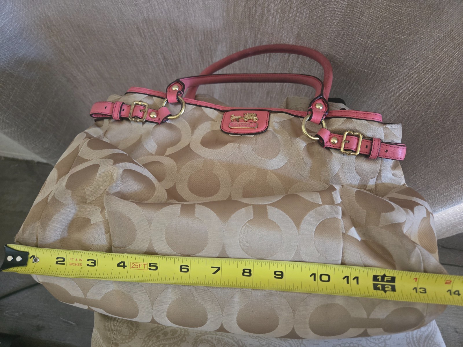 COACH Madison op Art Sateen Kara Carryall Purse – Tote – Handbag – Coral 22344