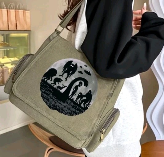 Cryptid Green Canvas Messenger Crossbody Bag. Lot’s Of Pockets Adjustable Straps