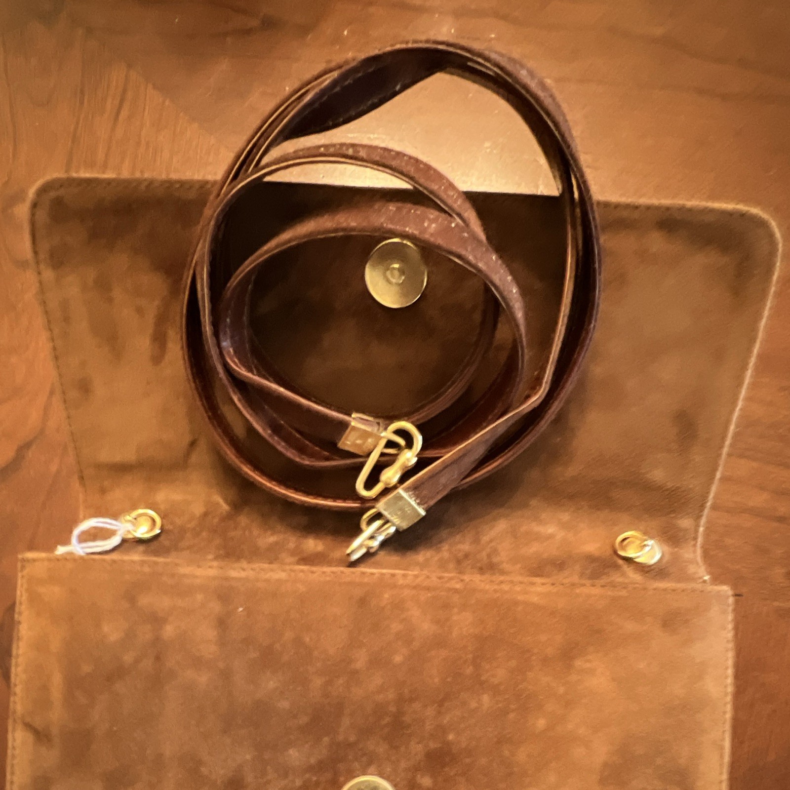 Sergio Rossi Brown Clutch Shoulder Bag Flower Accent Magnetic Closure Gold