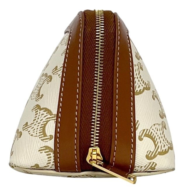 Pre-owned Celine Triomphe pouch in white and brown, PVC and leather, model