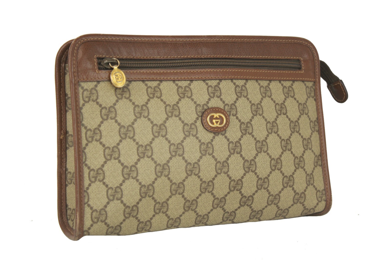 GUCCI Vintage PVC Canvas & Leather Clutch Bag Secondary Accessories Purse Italy