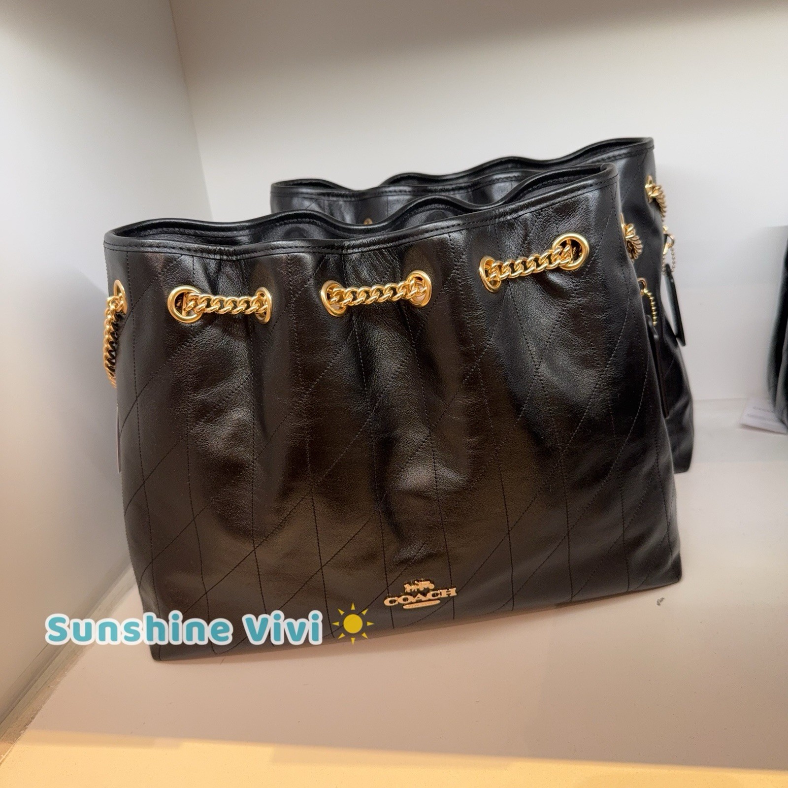 NWT COACH Evelyn Shoulder Bag Quilting Shiny Smooth Leather Gold/Black CDR00