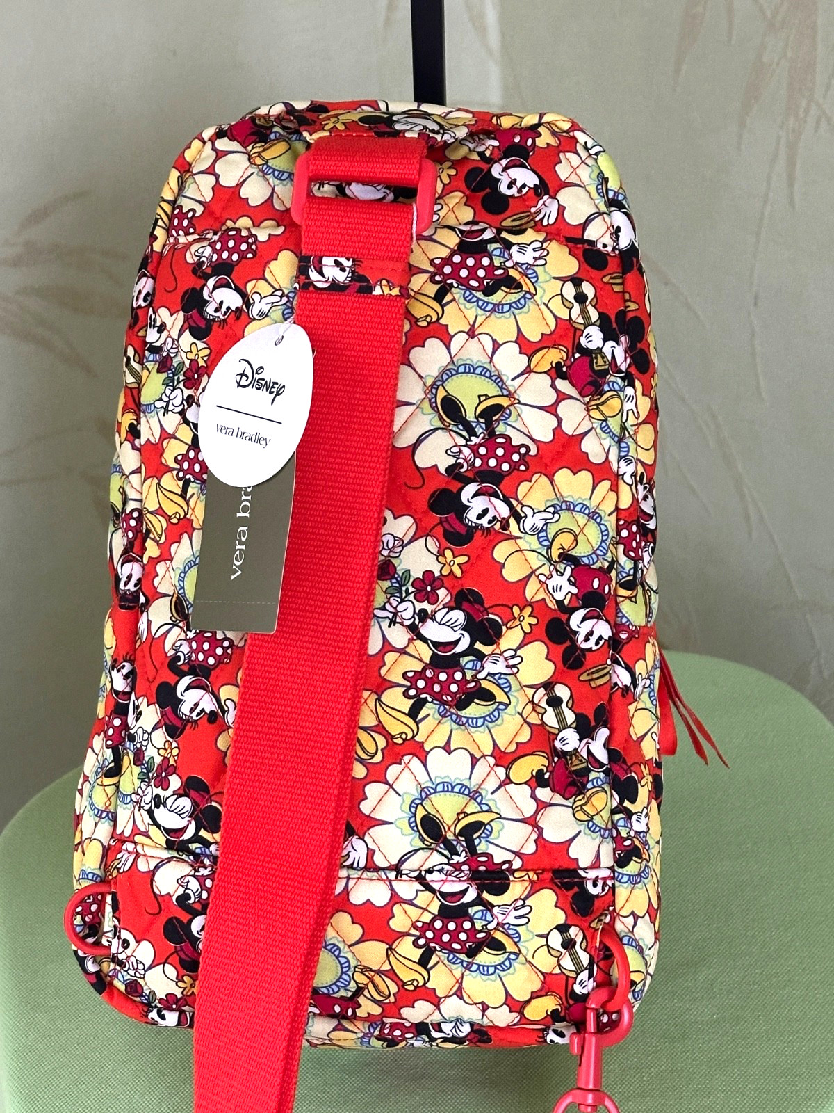 VERA BRADLEY DISNEY LORMAN SLING BACKPACK+ZIP ID CASE:NWT MICKEY/MINNIE PETAL