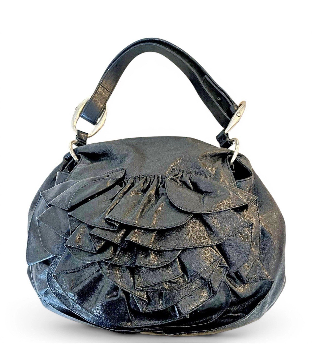 Vintage Yves Saint Laurent Rive Gauche Nadja Rose Petal Leather Shoulder Bag