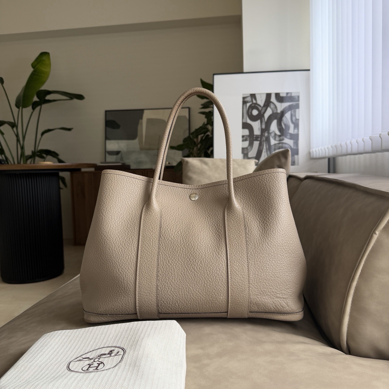 HERMES Garden Party PM Negonda Leather Beige Tote Bag Authentic