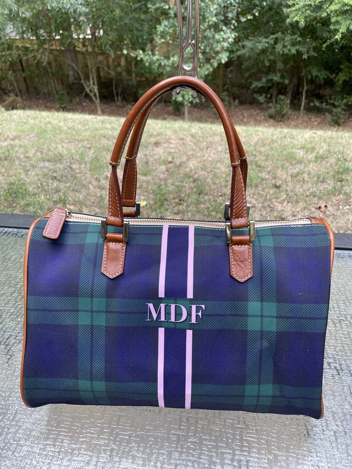 BARRINGTON Blue Brown Leather Top Handle Satchel MDF Speedy Doctor Bag