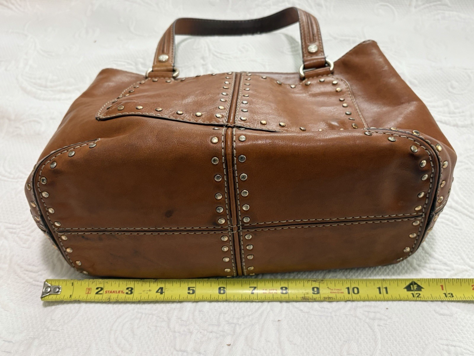 MICHAEL KORS Astor Satchel Shoulder Hand Bag Leather Cognac Studded Designer