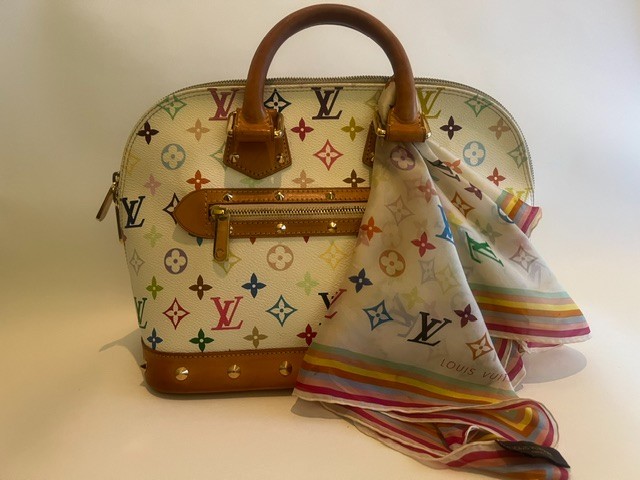 Louis Vuitton Murakami Multicolore Monogram White Satchel Zip Top Handle Bag