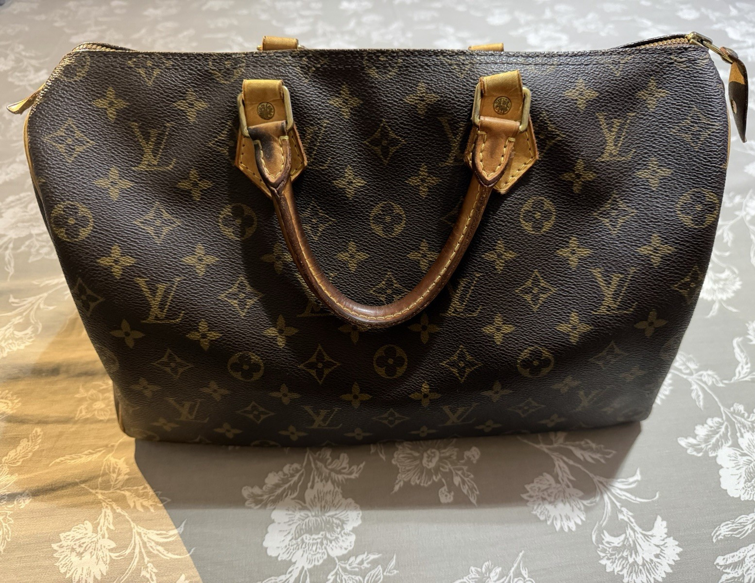 Louis Vuitton Speedy 35 Monogram Brown Satchel Zip w/ Lock Keys Brand Card