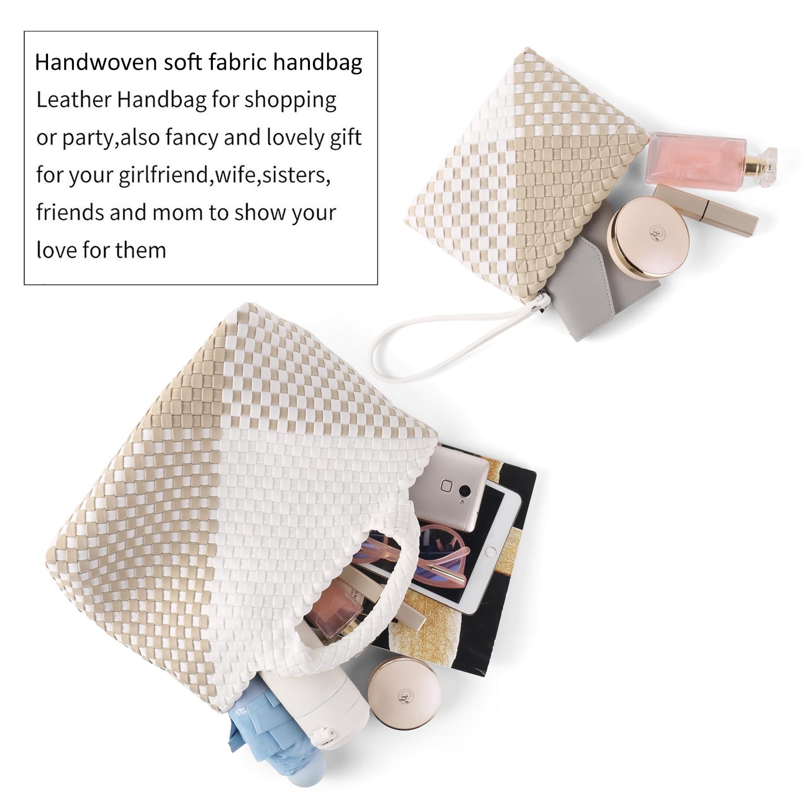LIKEBAG Neoprene Woven Tote Bag Summer Beach Handbag Purse 11.1×12.2×4.75in