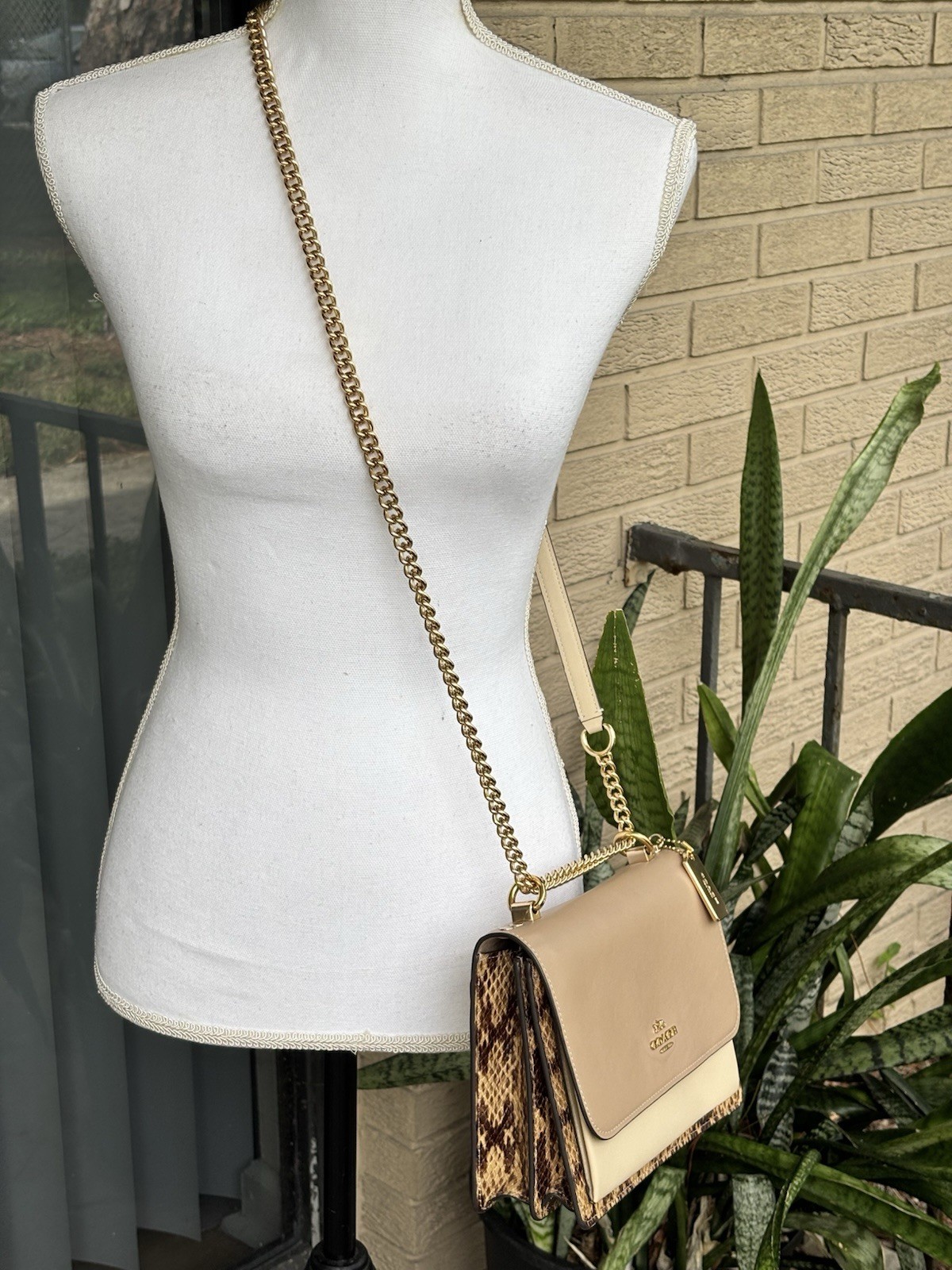Coach Klare Colorblock Beige Cream Snakeskin-Effect Shoulder Crossbody Bag