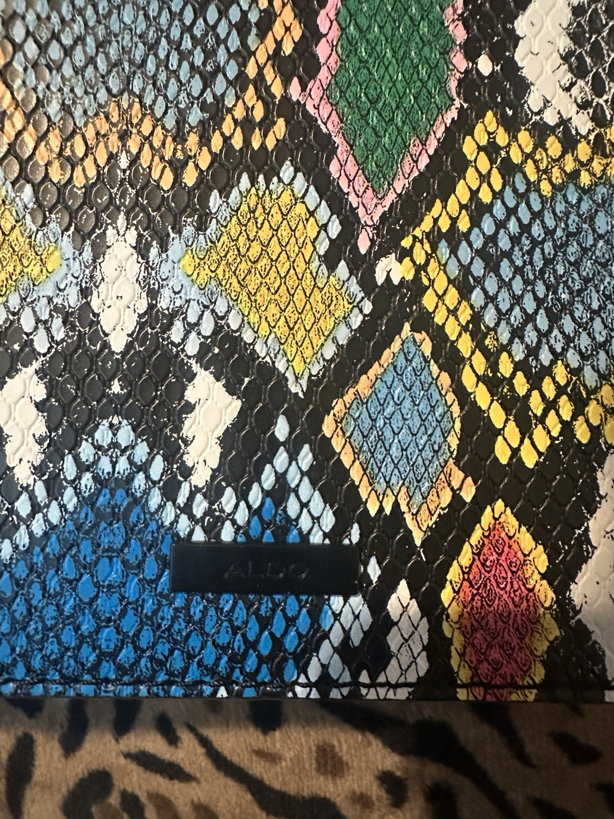 ALDO Women’s Small Multicolor Snake Print Crossbody Snap Flap Black Chain