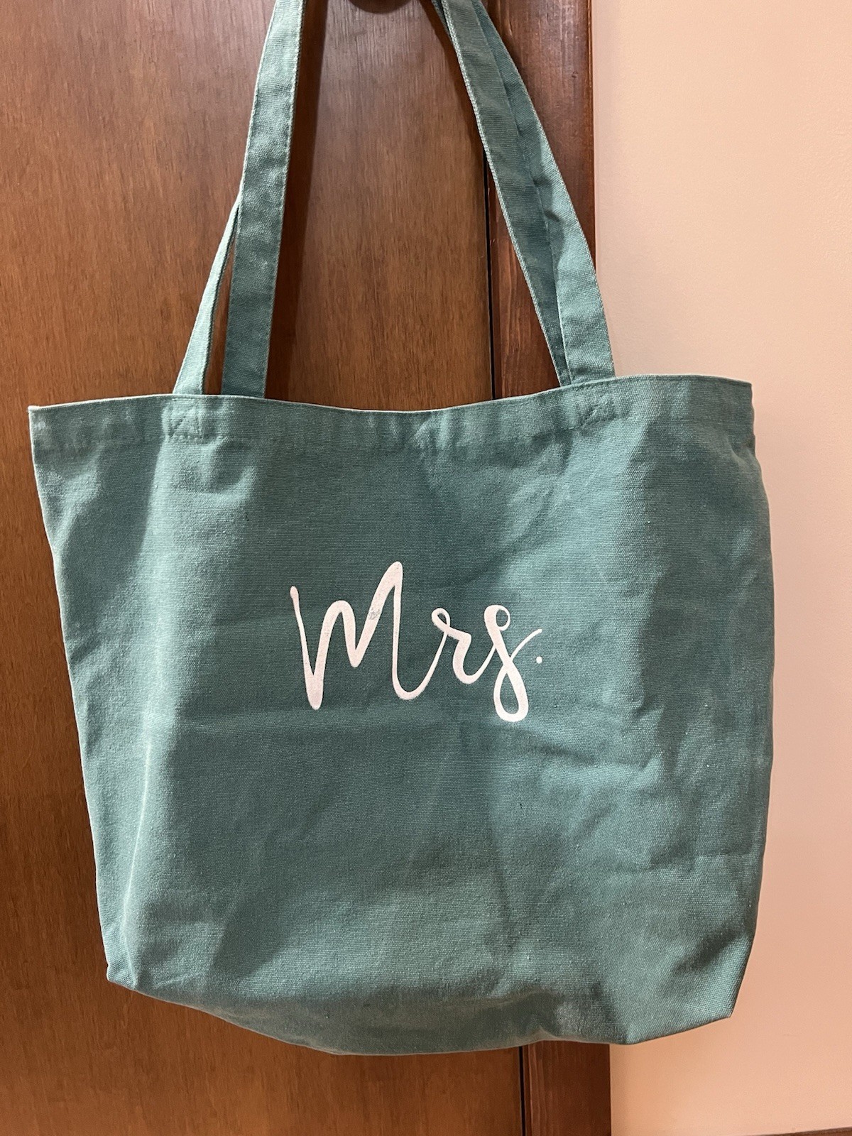 Mrs. Teal Wedding Large Canvas Tote Bag Carry All Grocery Reusable
