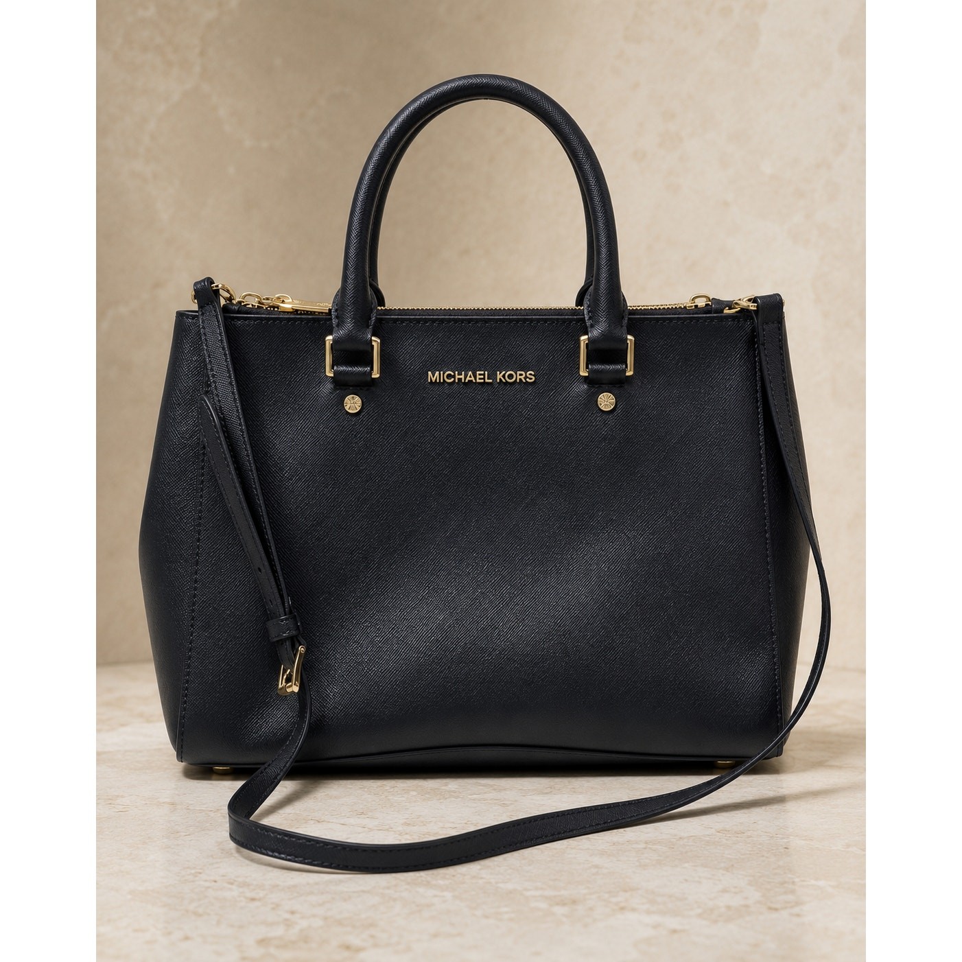 Michael Kors Sutton Medium Saffiano Leather Satchel Navy Blue