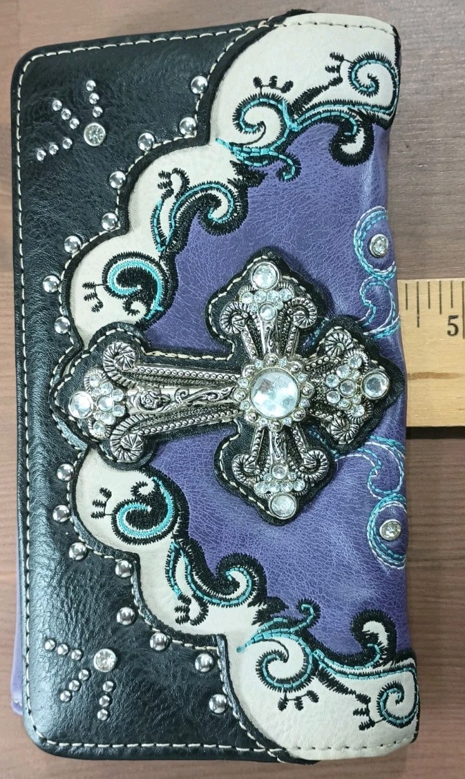 Womens 8″ Rhinestone Cross Clutch Wallet – Crossbody – Turquoise Western Bling