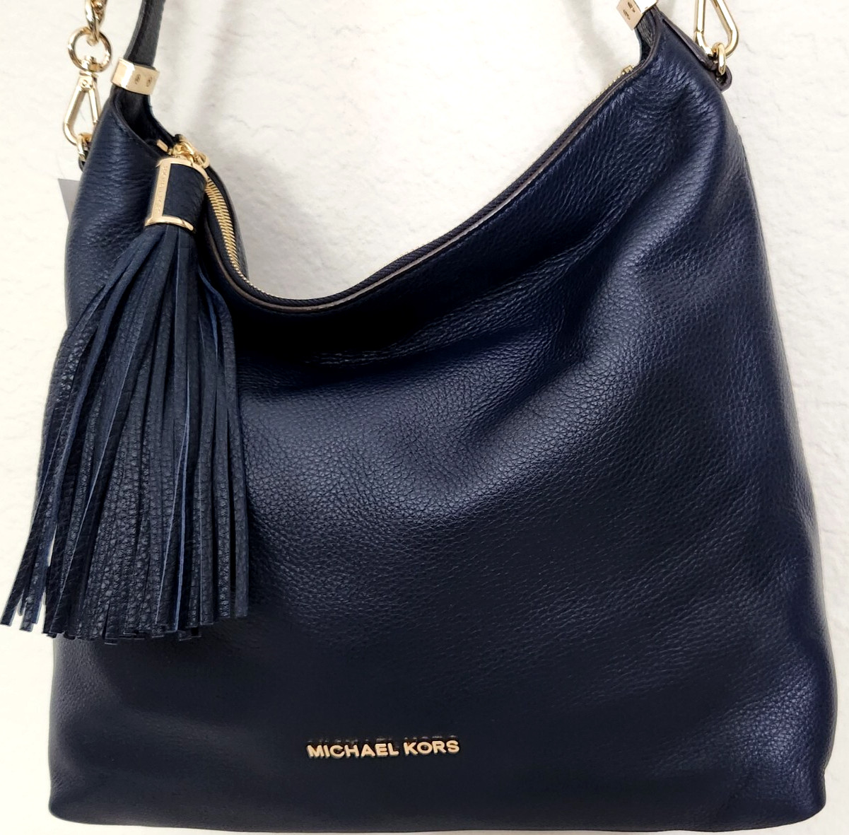 🌞MICHAEL KORS WESTON MIDNIGHT BLUE GOLD LEATHER LARGE TOP ZIP SHOULDER BAG🌺NWT