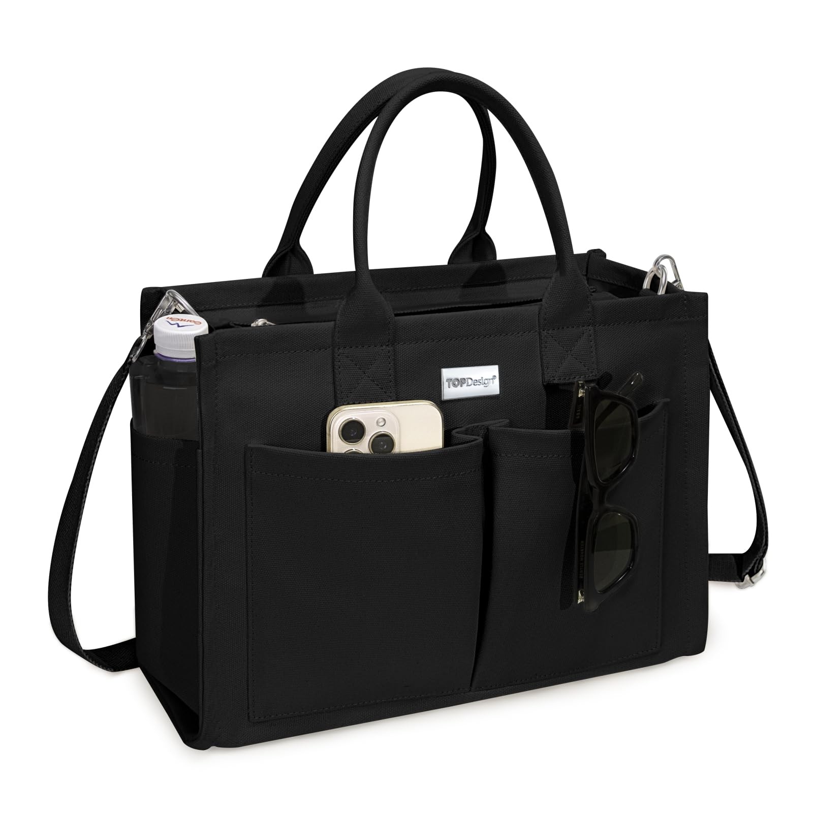 TOPDesign Heavy-Duty Canvas Tote Bag for Women, Adjustable One Size, Black