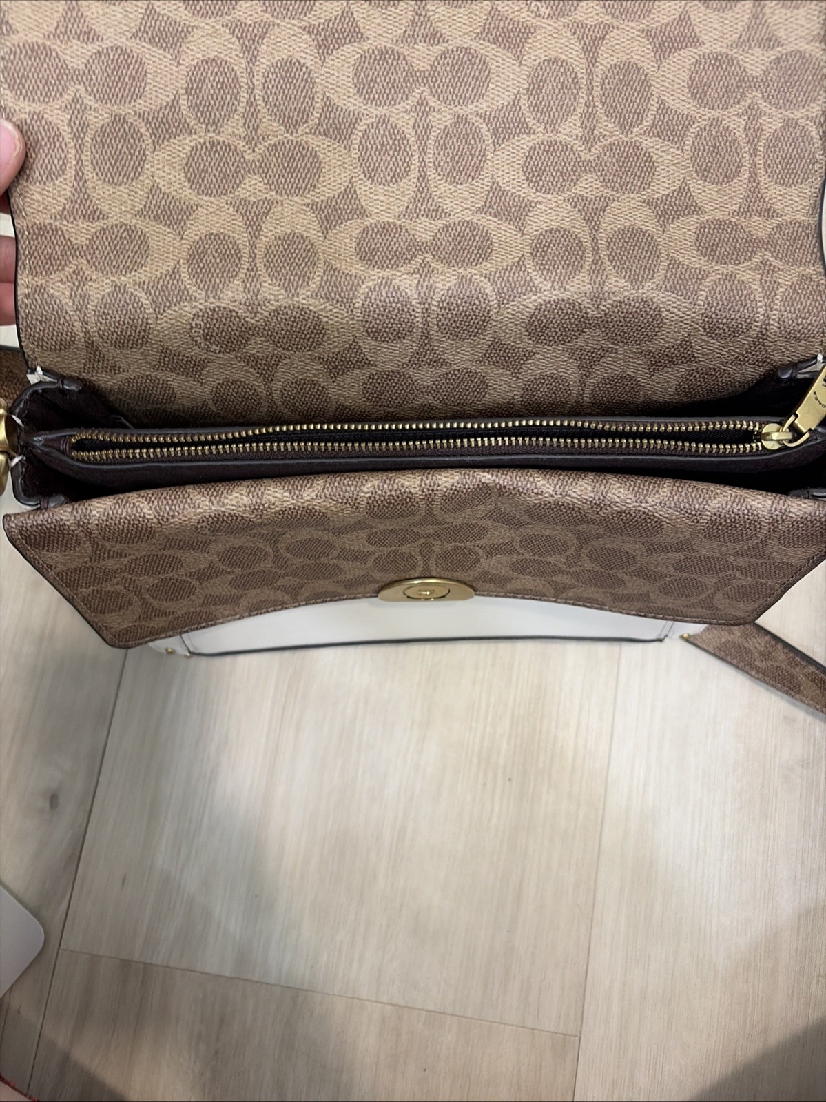 COACH Dreamer Shoulder Bag in Signature Canvas Colorblock – Tan Chalk #76046