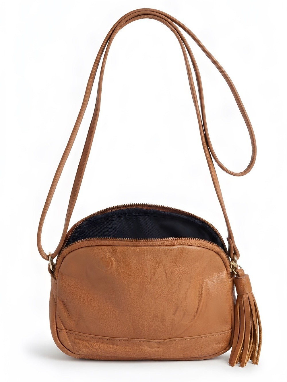 Neiman Marcus Brown Leather Crossbody Bag with Tassel Detail