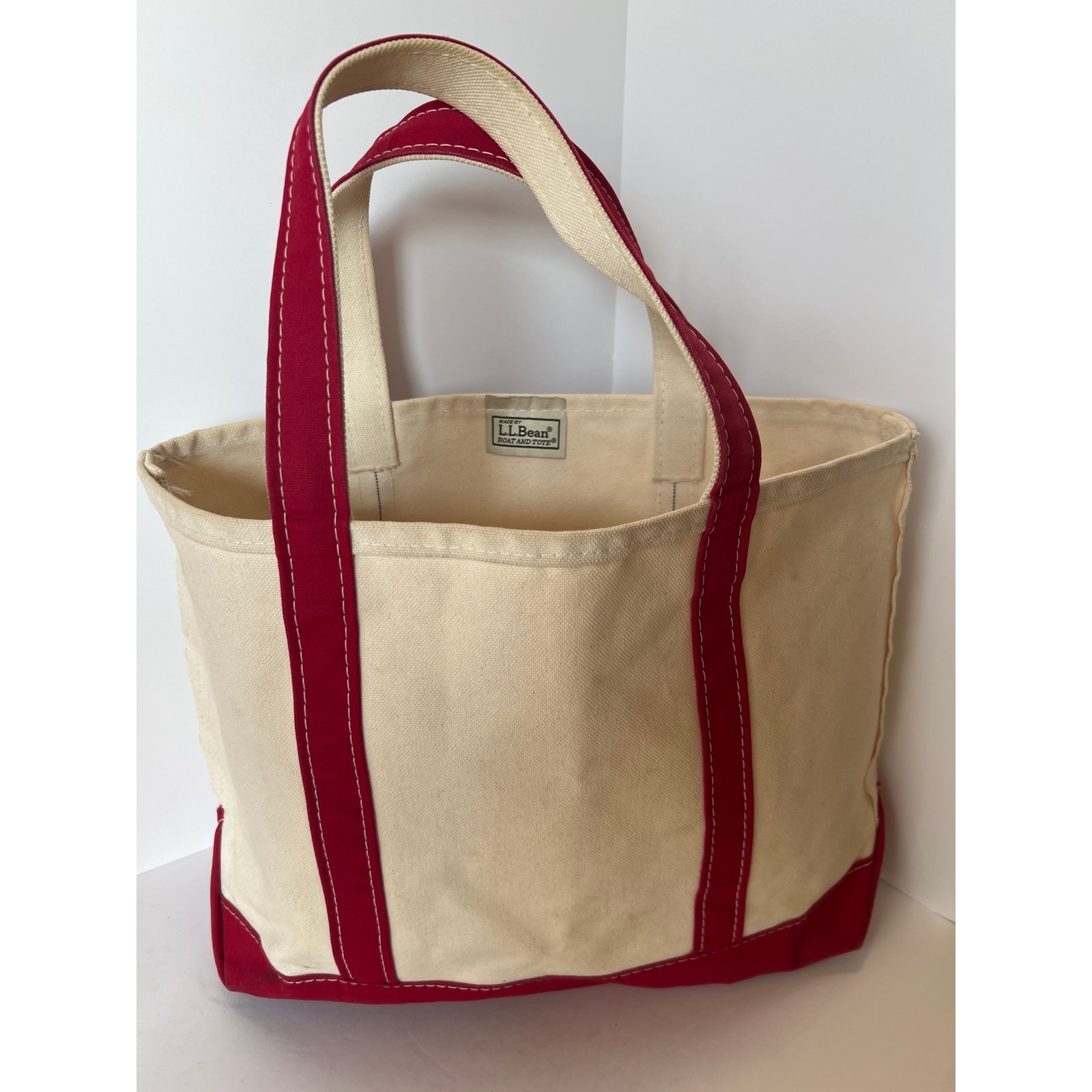 Vintage L.L. Bean Open Top Boat and Tote Red Canvas Classic Bag Large
