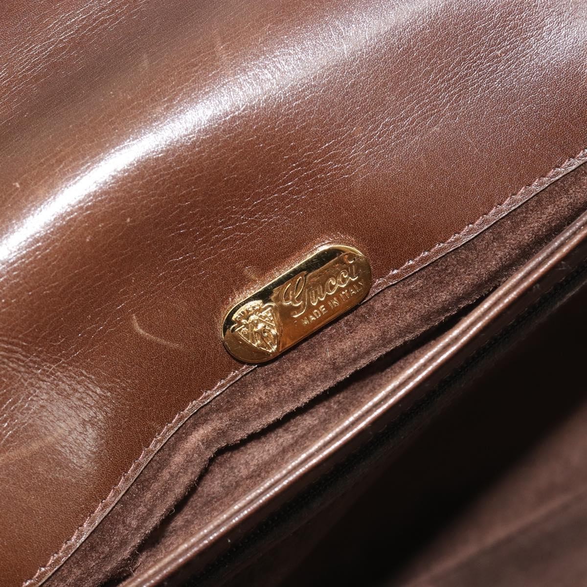 GUCCI Hand Bag Leather Brown Gold Tone Auth ep15160