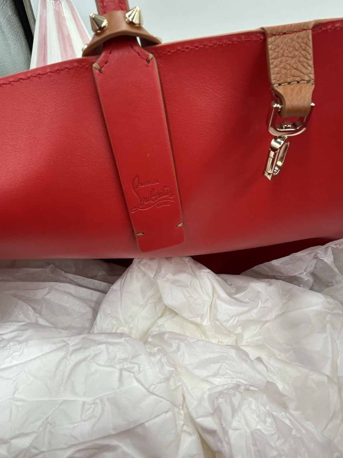 Women’s Christian Louboutin Cabata Tote Bag In Cuoio Brown Grain Calf Leather