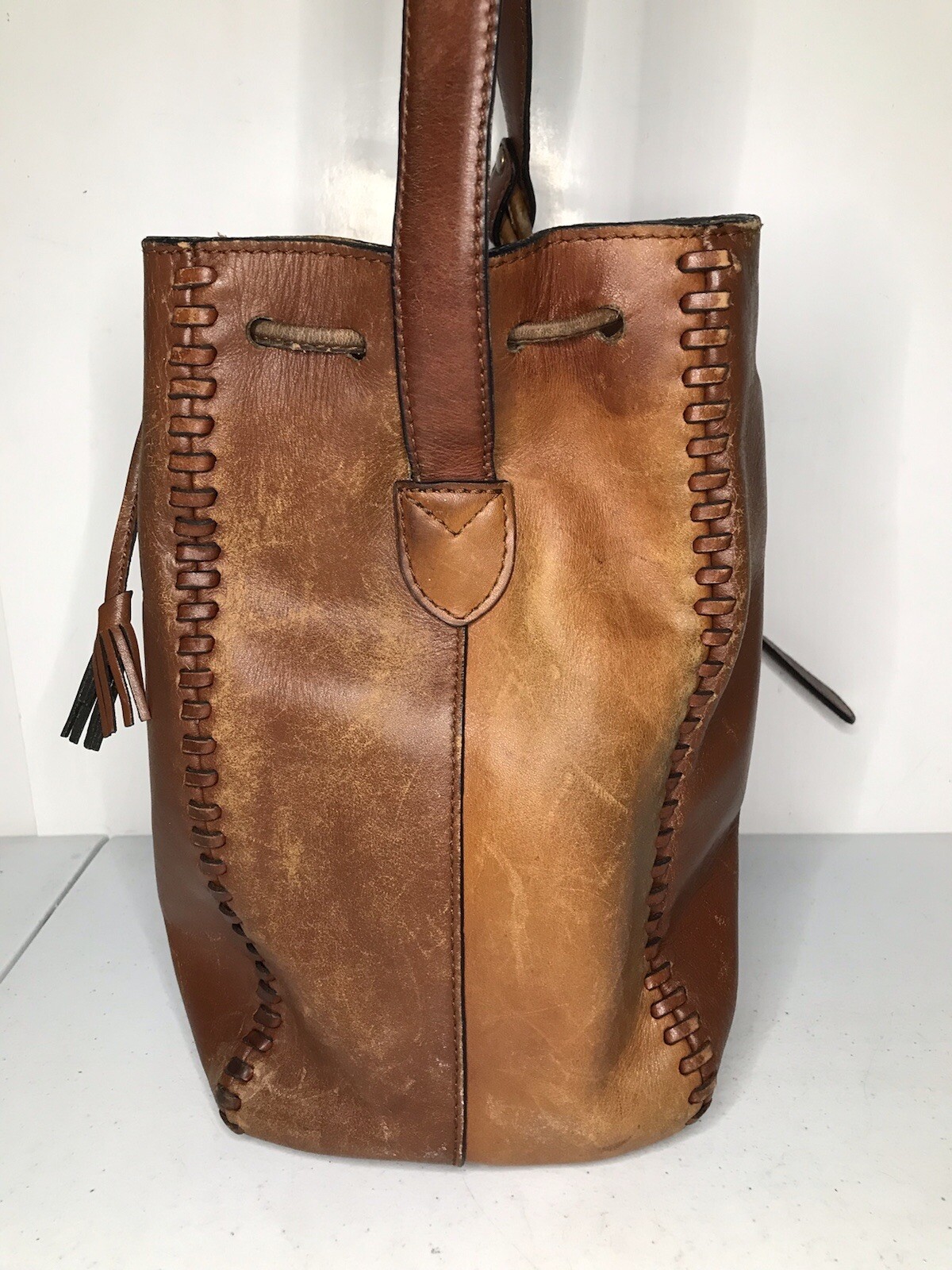 Re CREATION Crossbody Leather Purse Stiched Bag Tan