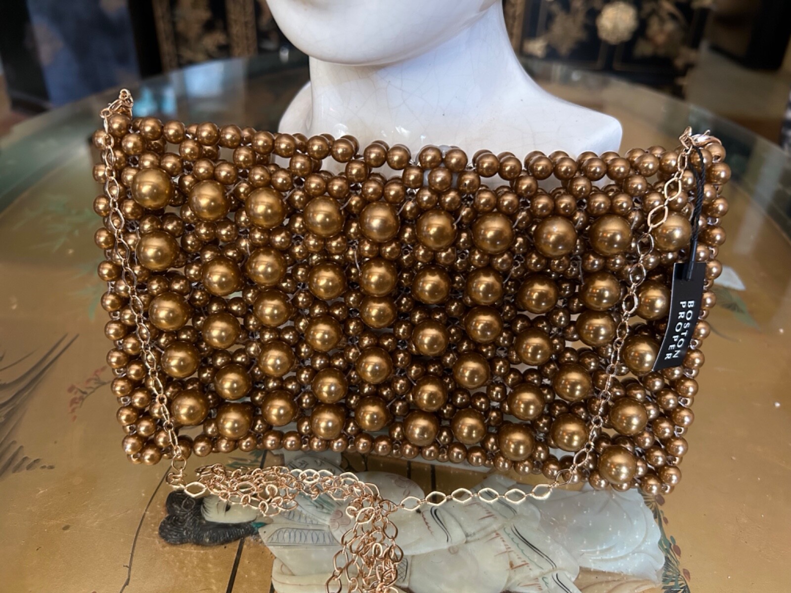 VTG Beaded Purse Boston Proper All Over Pearl Evening Purse Crossbody Handmade