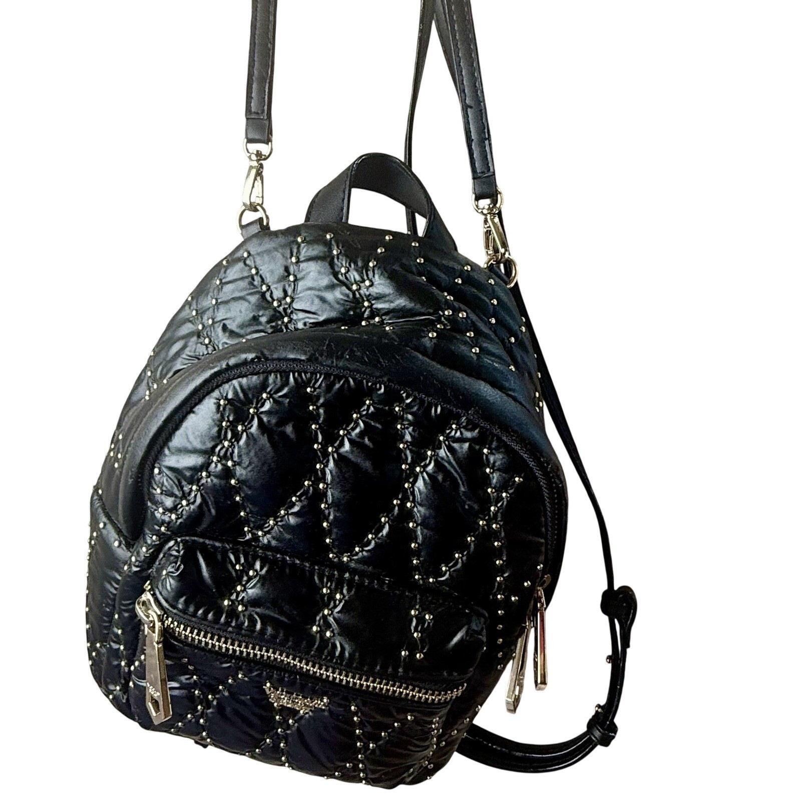 Victoria’s Secret Mini Backpack Black Quilted Nylon Gold Studded Small Bag