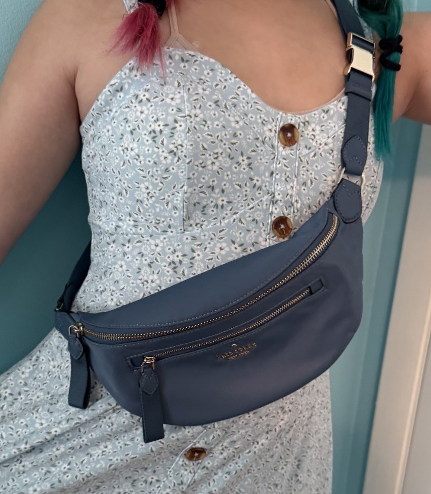 Kate Spade Belt Bag / Fanny Pack — Dusty Blue Nylon — Gold Hardware