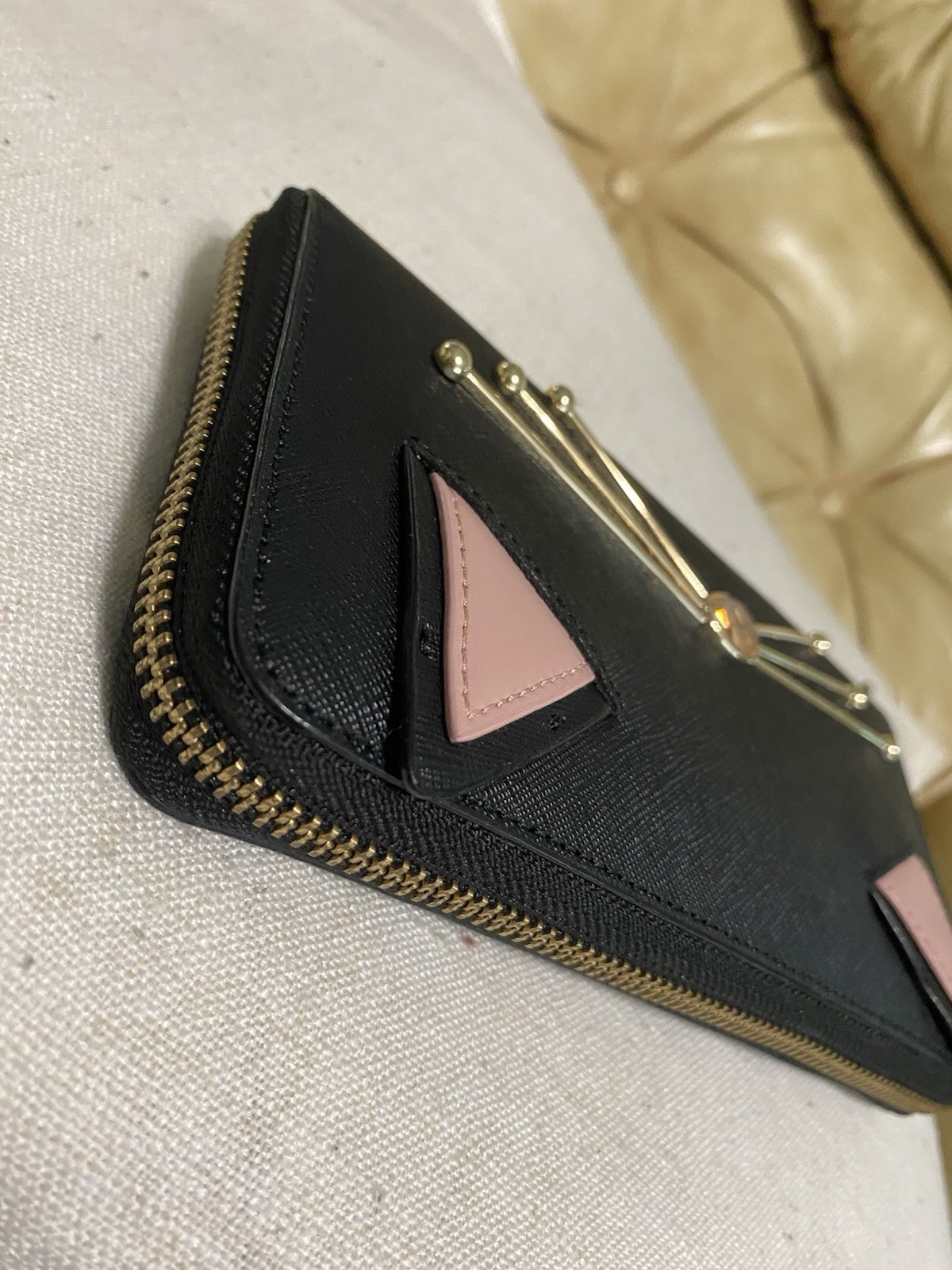 NWOT Kate Spade Jazz Things Up Black Cat Zip Around Long Wallet