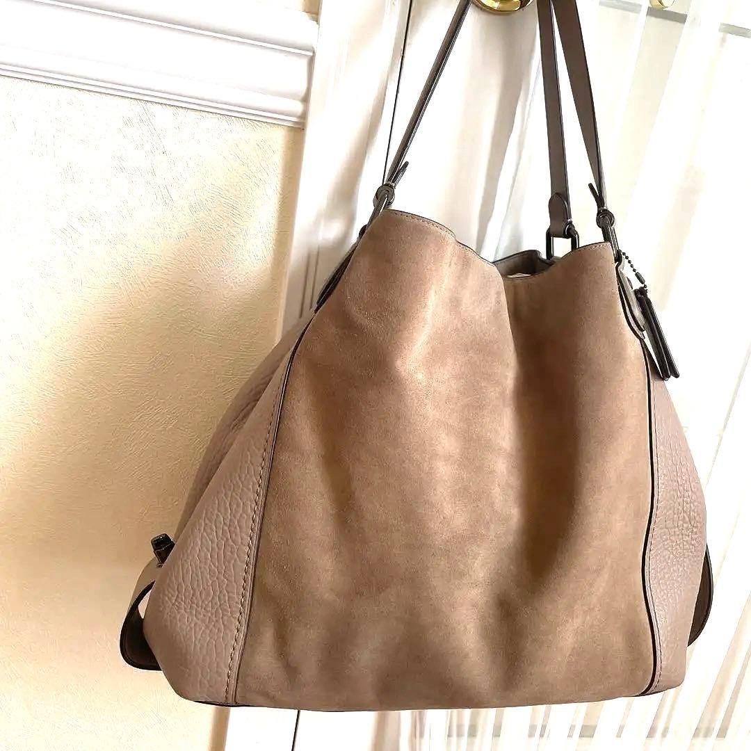 Excellent Condition COACH Shoulder Bag Edie Gray Beige Leather Suede from JAPAN