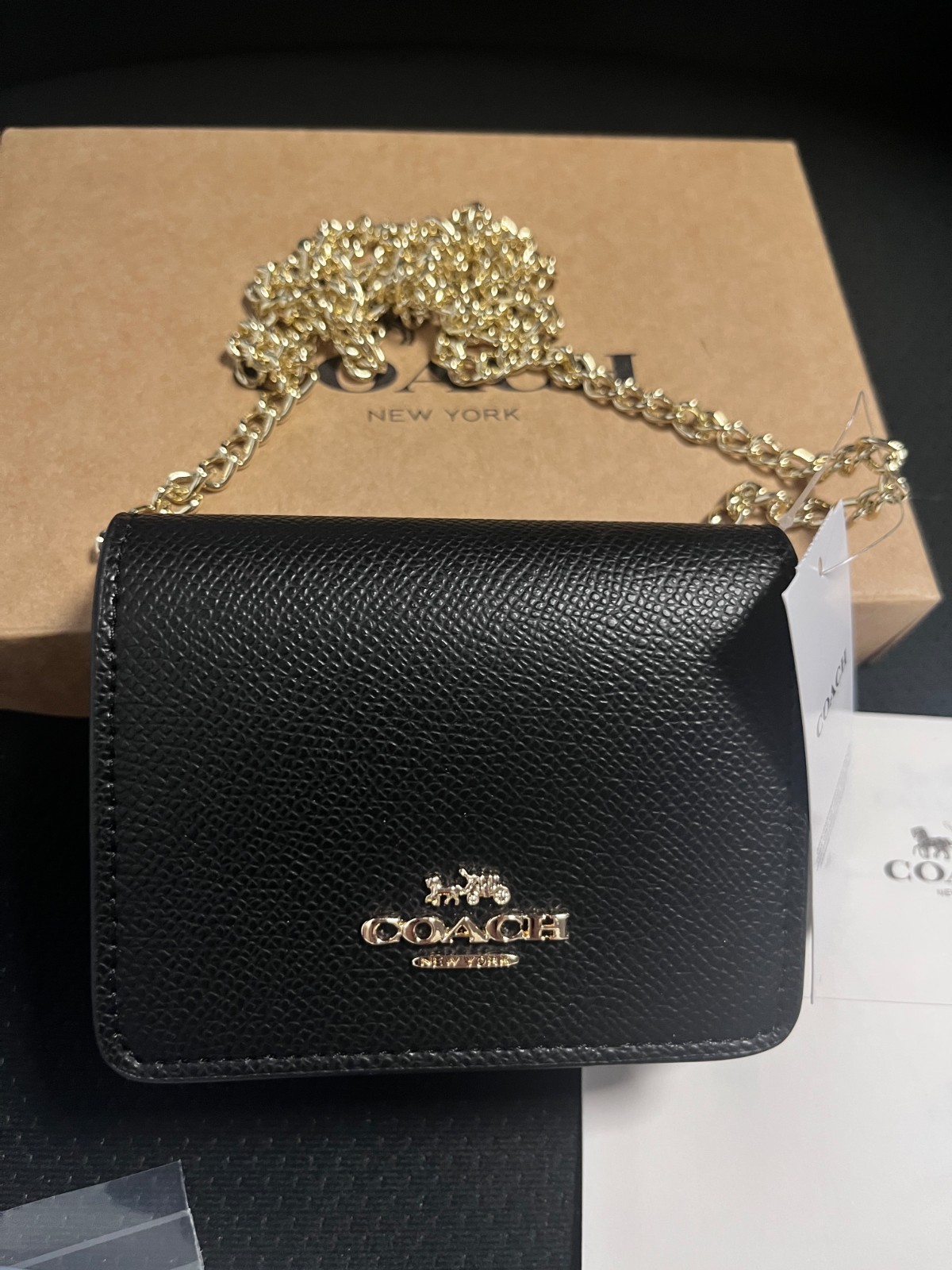 NEW Coach Mini Leather Wallet On a Chain Black C0059 with the box