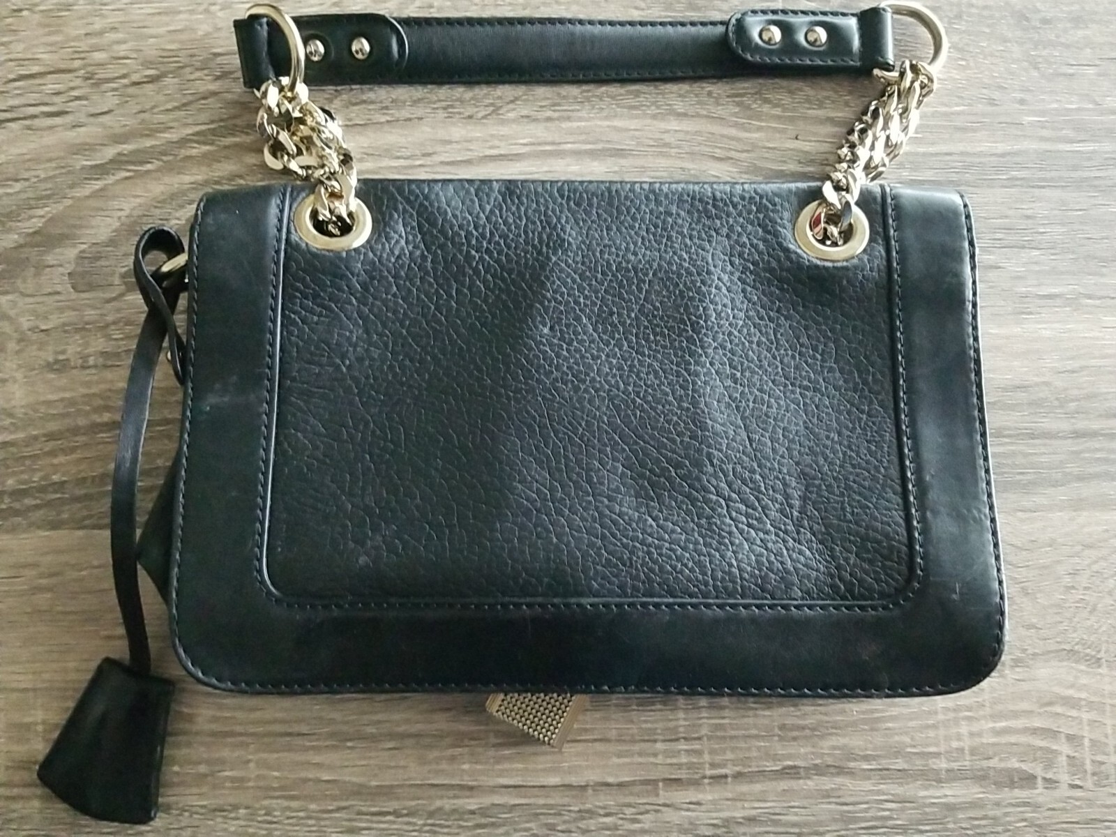 Jimmy Choo Black Pebbled Leather Gold Tone Padlock Chain Shoulder Bag YJ01