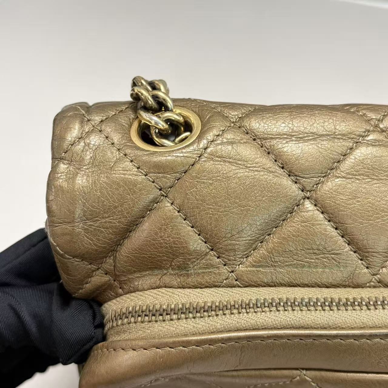 Chanel Jumbo Flap Shoulder Bag Bronze Metallic Lambskin Gold‑Tone Hardware Auth