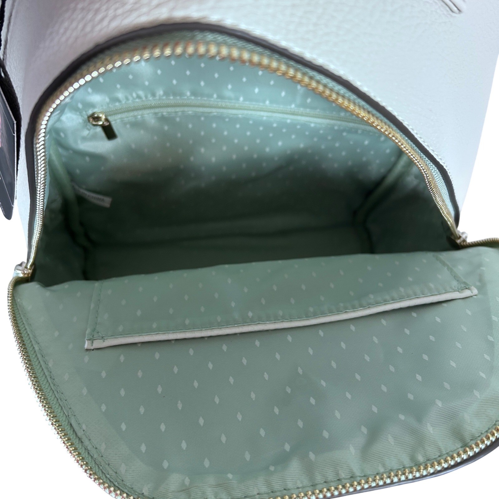 Vanessa Williams Womens White Pebble Leather Mini Backpack V Logo Front Zip