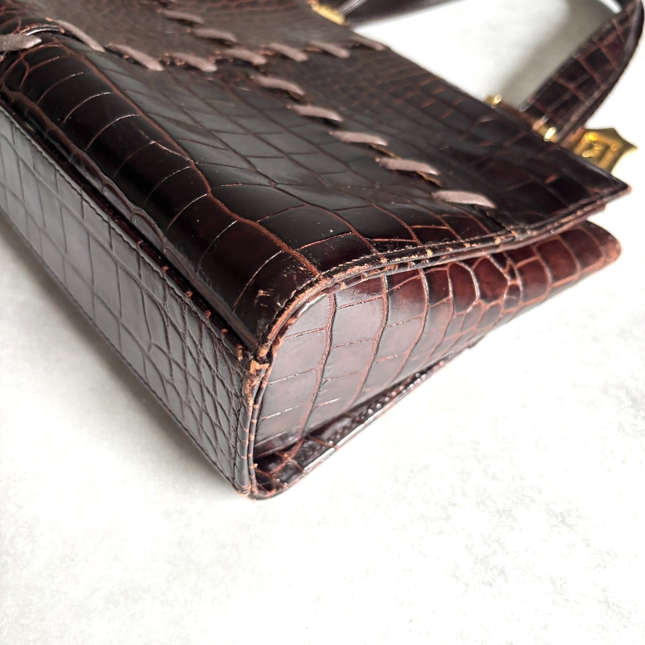 Yves Saint Laurent YSL Vintage ReddishBrowns Croc Embossed Leather Tote