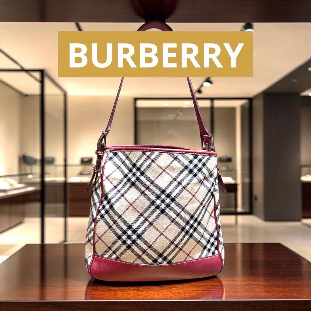 Burberry Nova Check Red Leather Shoulder Bag Zip Women Handbag 28cm 27cm