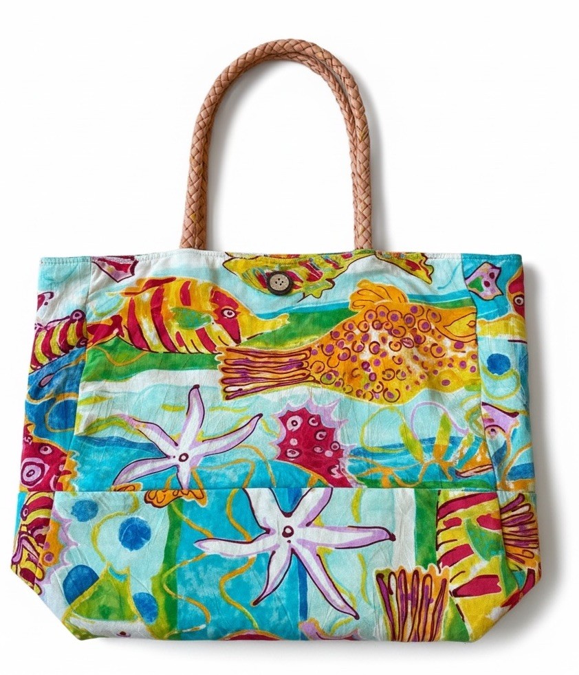 VTG Jams World Beach Tote BAG Tropical Fish Seahorse Hawaiian coastal ocean 90s