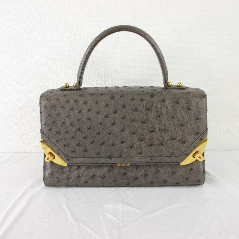 Comtesse Ostrich Leather Handbag Gray AB Vintage 15.5cm x 10cm x 27.5cm