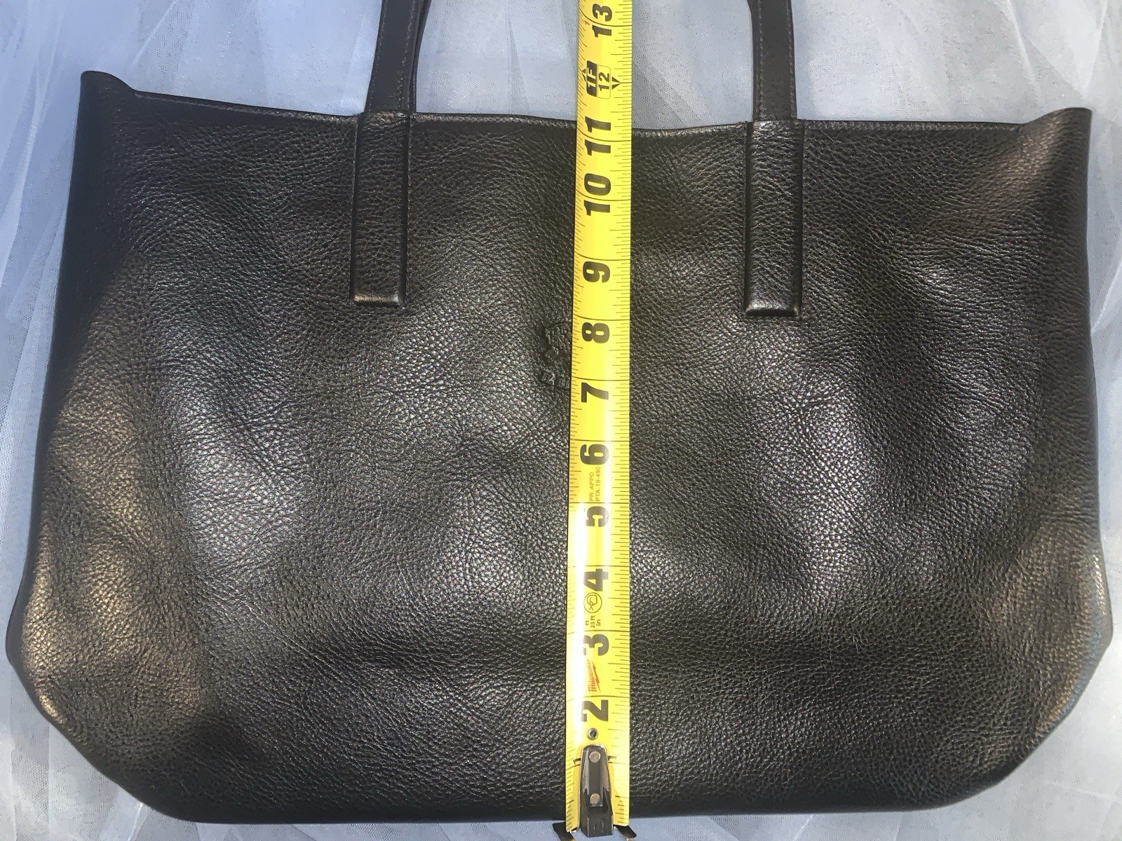 Il Bisonte Italian Black Leather Shopping Tote, Zipper Closure, Suede Interior