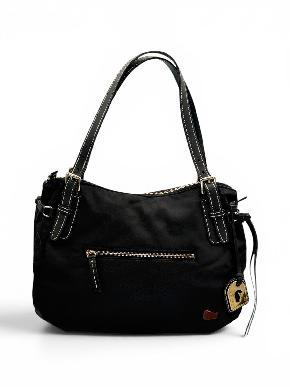 Dooney & Bourke Nina Black Nylon & Leather Tote Handbag Satchel Pink Lining