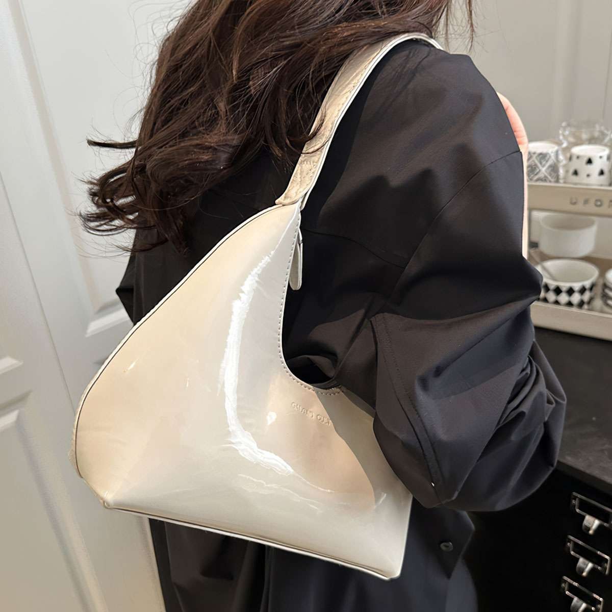 Women Shoulder Bag Solid Handbag Patent Leather Underarm Tote Purse Fashion