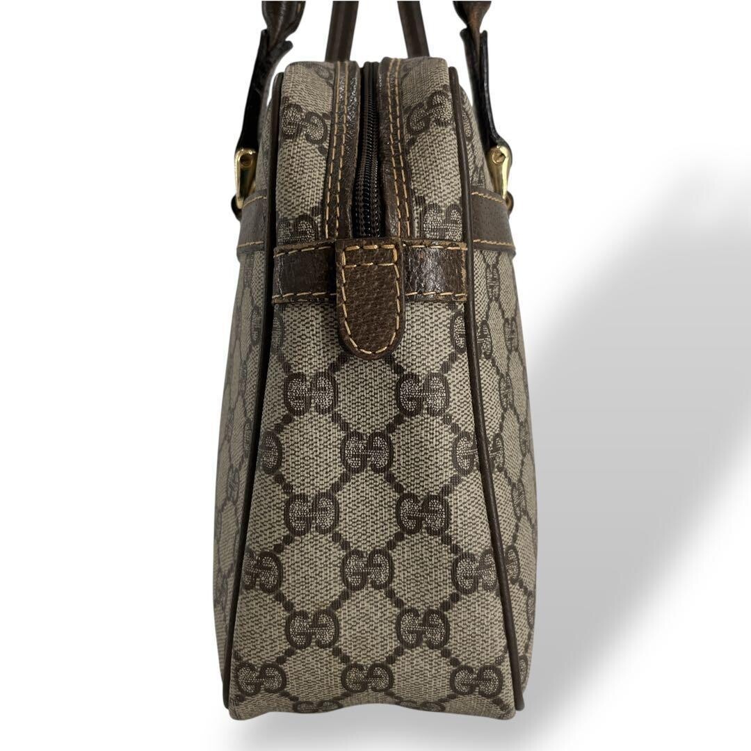 Gucci Mini Boston GG Supreme Web Stripe Handbag Beige Brown Auth