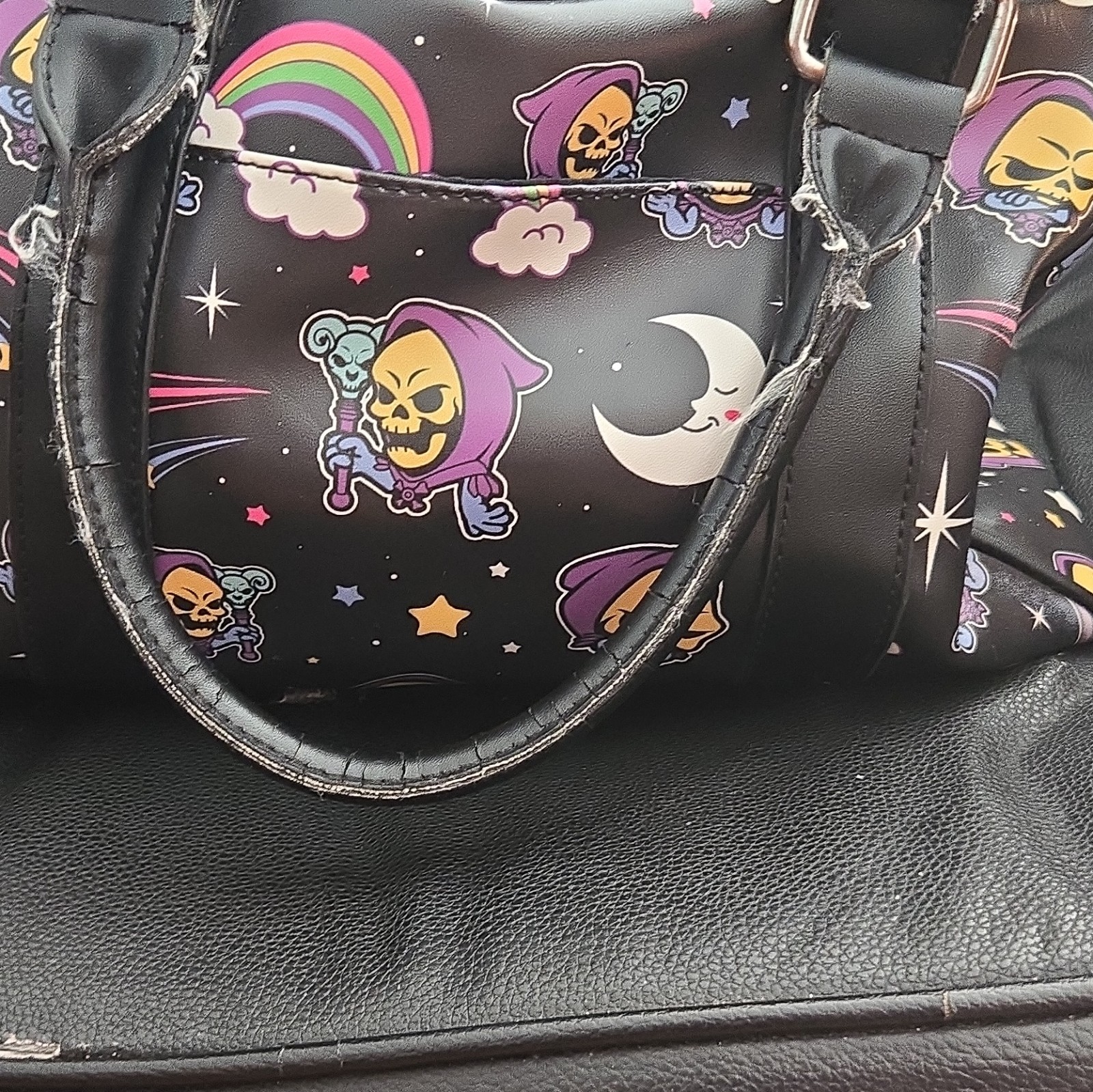 KILLSTAR Black Skull Graphic Print Satchel Top Handle Zip, Inner Pockets