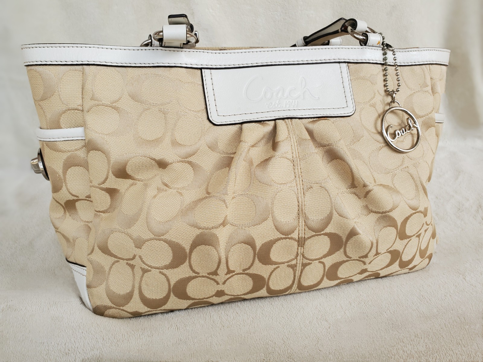 Coach Signature Canvas Leather Pleated East West Gallery Tote Shoulder Bag Y2K
